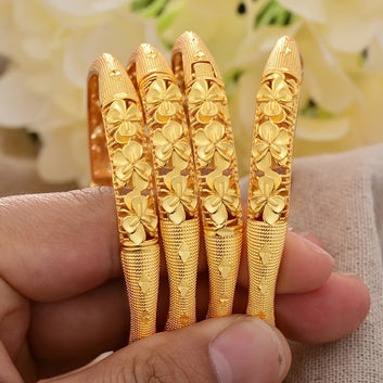 4pcs Gold-Plated Copper Bangle, Adjustable Open Cuff Bracelets for Women