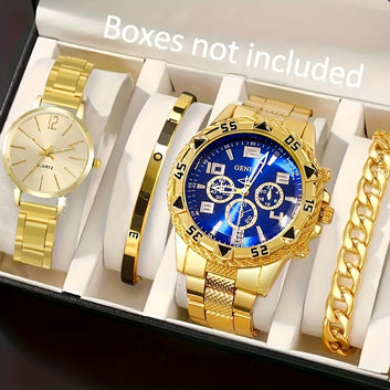 4pcs Couple Quartz Watch and Bracelet Set