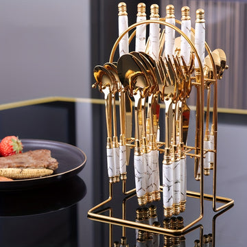 24pcs Stainless Steel Long Ceramic Tableware Set