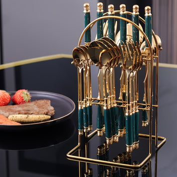 24pcs Stainless Steel Long Ceramic Tableware Set