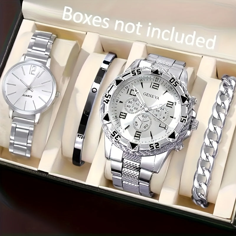 4pcs Couple Quartz Watch and Bracelet Set