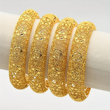 4pcs/set Fashionable Opening Bracelets Luxurious Arabian Style Gold-Plated