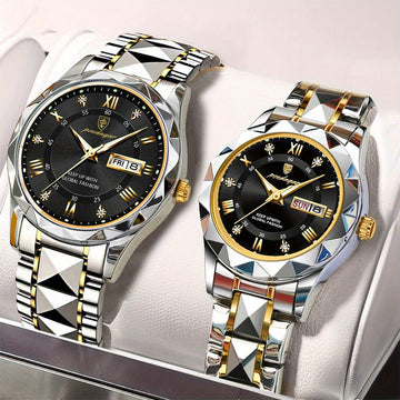 2pcs Couple Watch Set, Multi Functional Fashion Quartz Watch