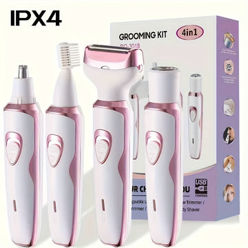 4-in-1 Rechargeable Electric Razor for Women Face, Nose, Legs, Underarm, Bikini Trimmer Painless