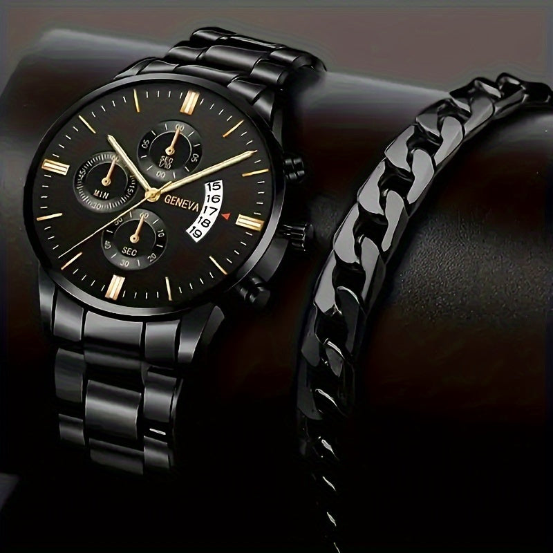 Fashionable Men's Quartz Watch Set with Calendar