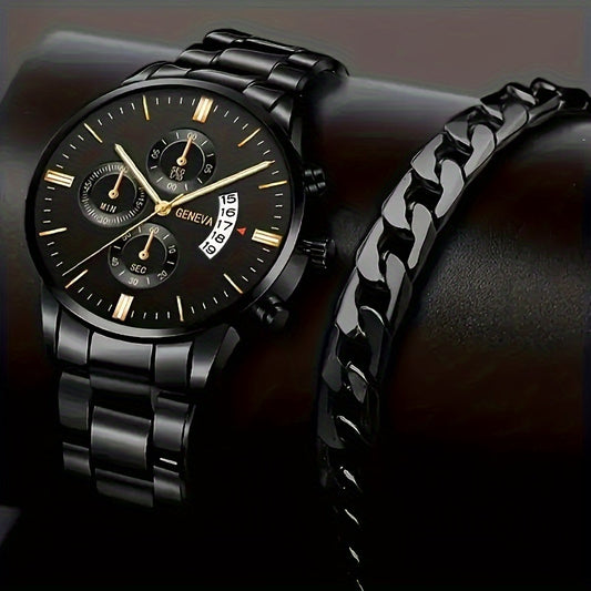 Fashionable Men's Quartz Watch Set with Calendar