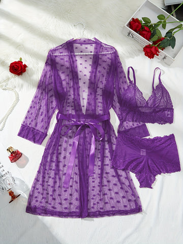 25AW Lingerie Set, Women's Bralette + Panties + Garter Belt + Robe