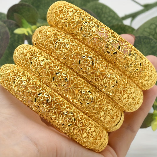 4pcs/set Fashionable Opening Bracelets Luxurious Arabian Style Gold-Plated