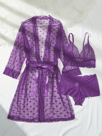 25AW Lingerie Set, Women's Bralette + Panties + Garter Belt + Robe