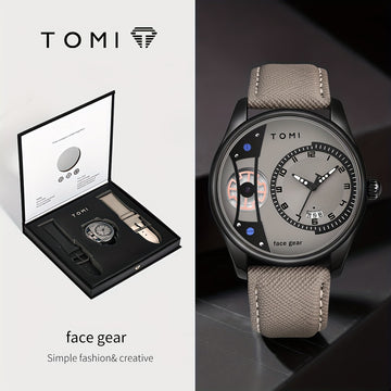 TOMI Men'S Rotating Gear Sweep Second Watch with Replaceable Strap