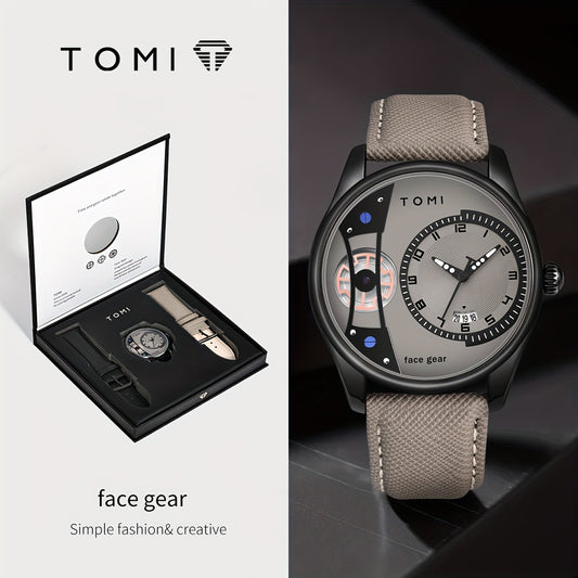 TOMI Men'S Rotating Gear Sweep Second Watch with Replaceable Strap