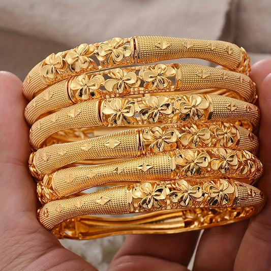 4pcs Gold-Plated Copper Bangle, Adjustable Open Cuff Bracelets for Women