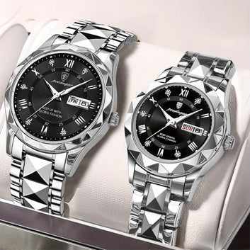 2pcs Couple Watch Set, Multi Functional Fashion Quartz Watch