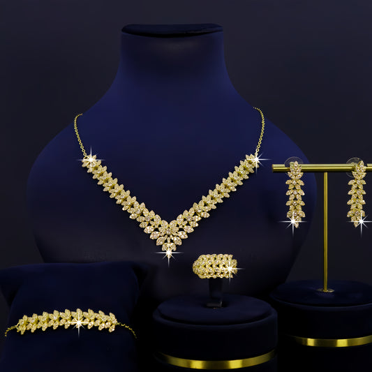 5pcs Golden-plated V-shaped necklace, bracelet, and earrings set