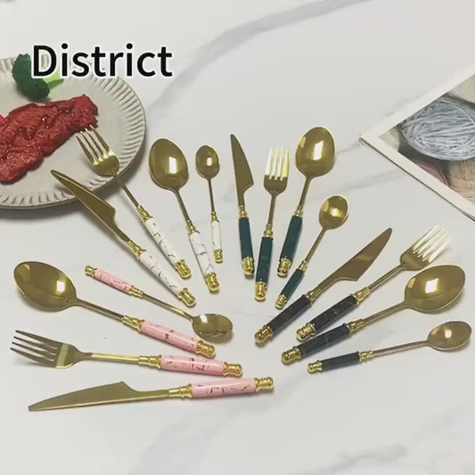 24pcs Stainless Steel Long Ceramic Tableware Set